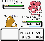 a level 18 Dragonite is fighting a level 7 Blissey
