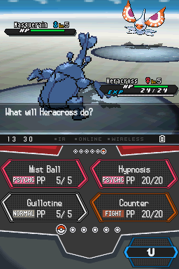 a level 5 Heracross knows Mist Ball, Hypnosis, Counter, and Guillotine