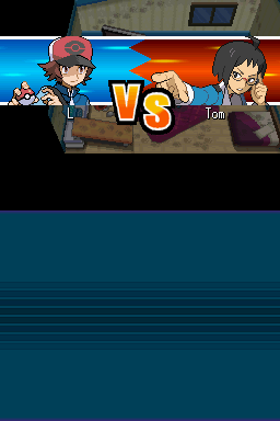 Pre-battle screen, Cheren is called "Tom"