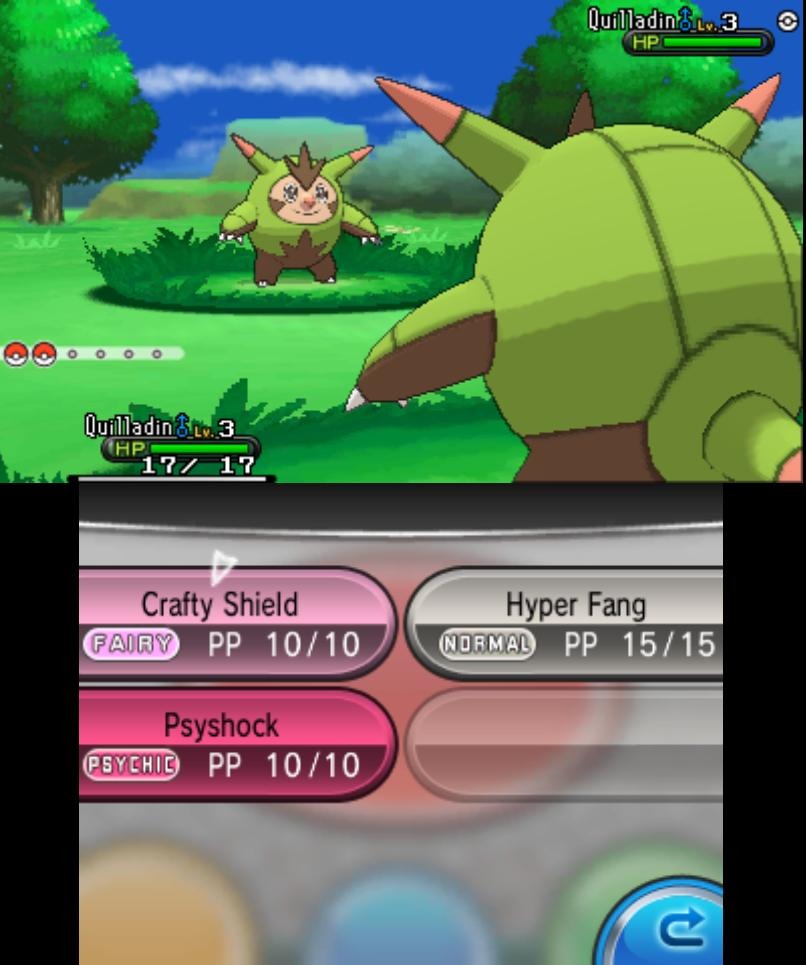 two level 3 Quilladins battling. one knows crafty shield, hyper fang, and psyshock